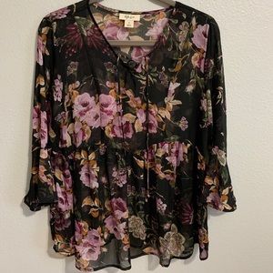 Style & Co for Macy’s Black Floral Blouse Size Sm